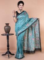 Banglori Sattin Sky Blue Daily Wear Printed Saree